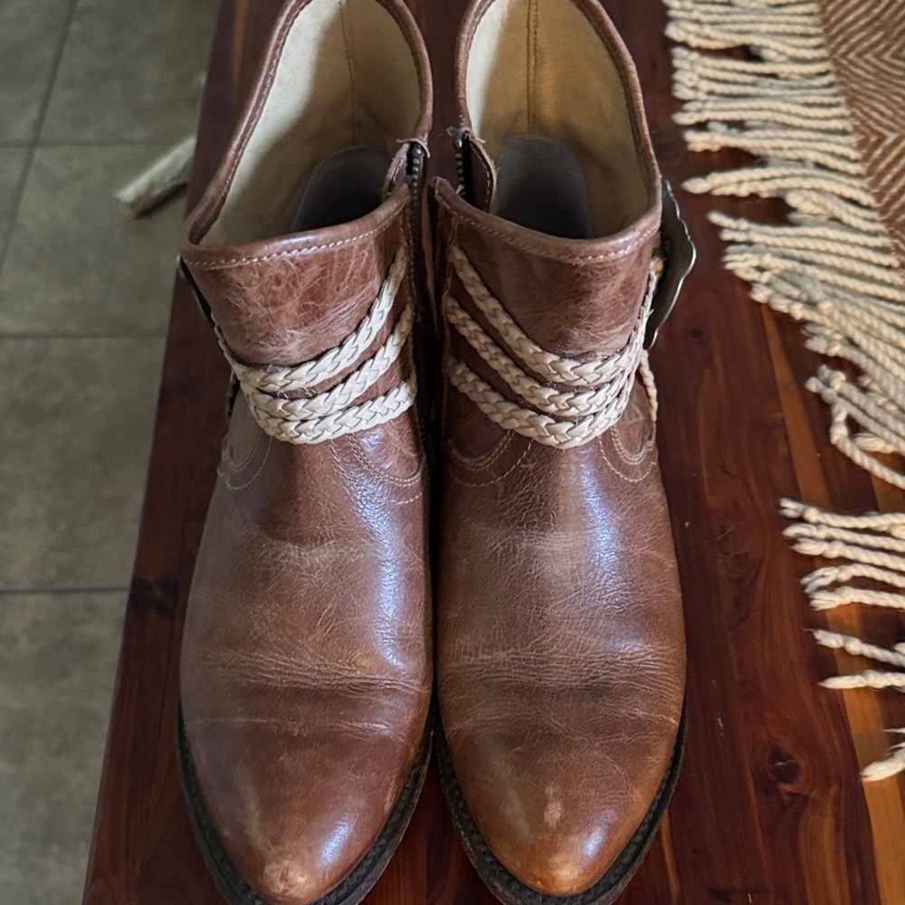 Ariat Brown Leather Ankle Booties with Braided Accents - Picture 2 of 6